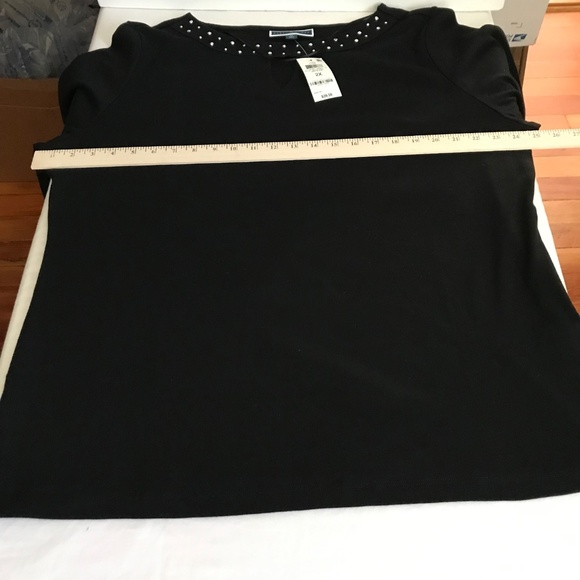 KAREN SCOTT 100% Cotton Silver Studded Neckline Black Top Women’s Plus Size 2X - Picture 12 of 16